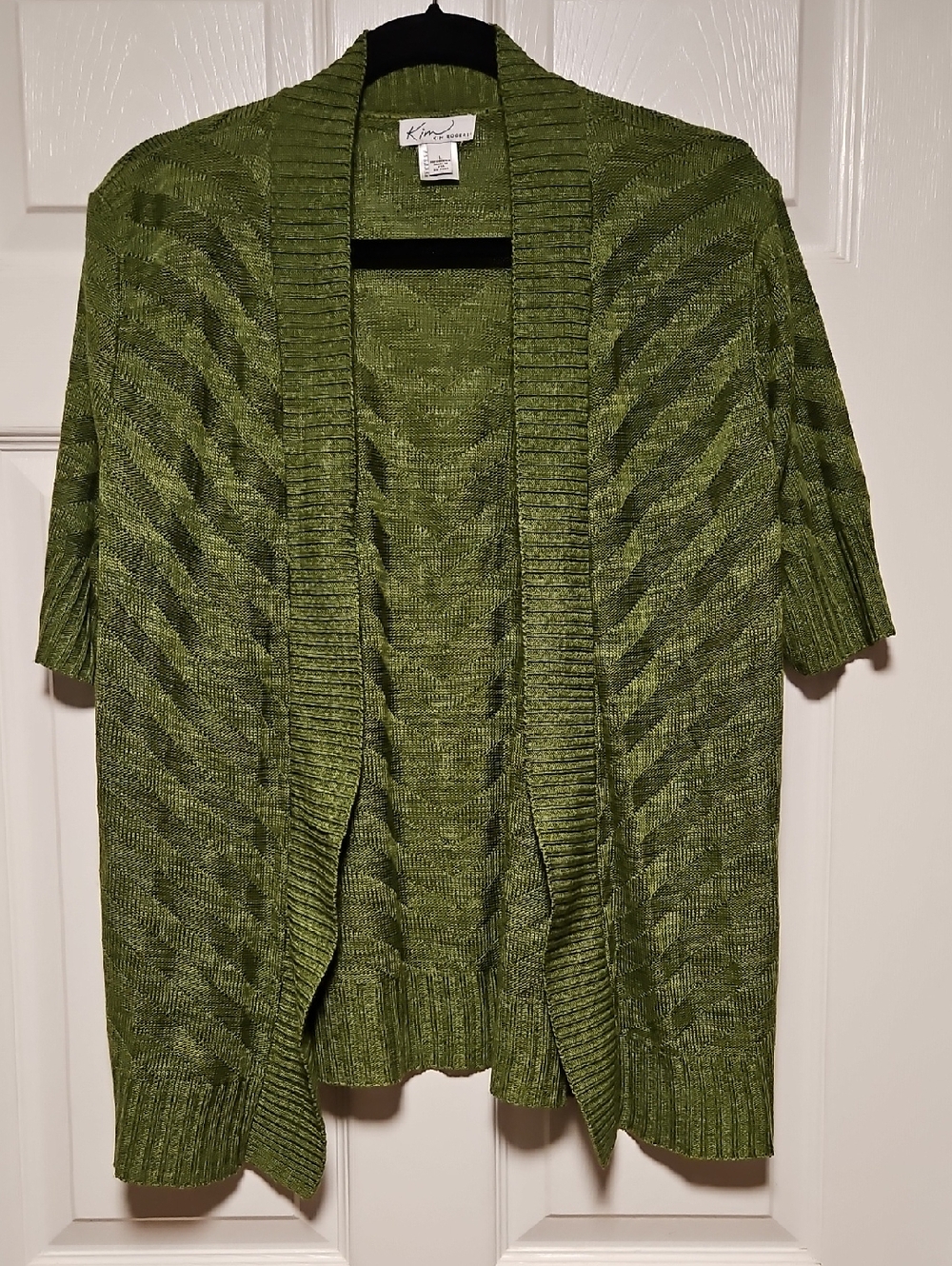 Kim Rogers Open-Front Short-Sleeve Cardigan Sweater